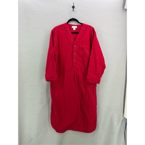 The Vermont Country Store Mens Red V-Neck Flannel Cotton Night Shirt Size Large - Picture 1 of 7